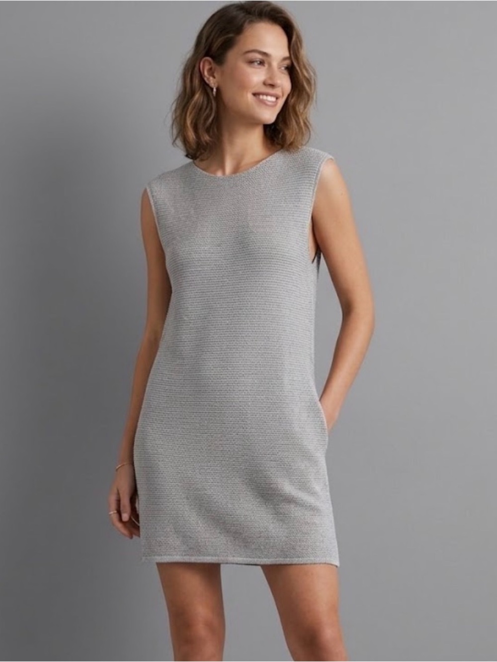 ZARA Metallic Shimmer Knit Sleeveless Shift Mini Dress Tunic Size L EUC
